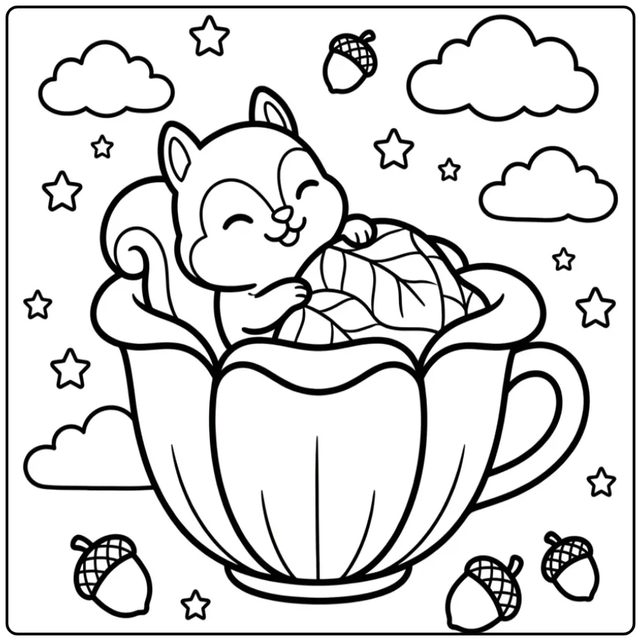 Kleurplaat eekhoorn schattig slapend in een bloem.