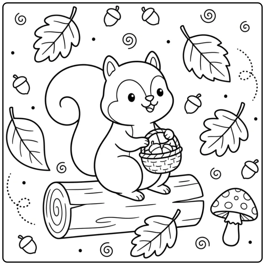 Schattige eekhoorn kleurplaat makkelijk op een boomstam.
