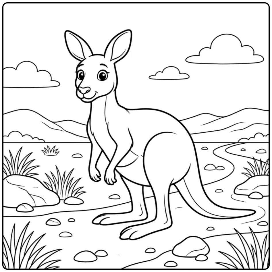 Alert dier op kleurplaat kangoeroe in outback