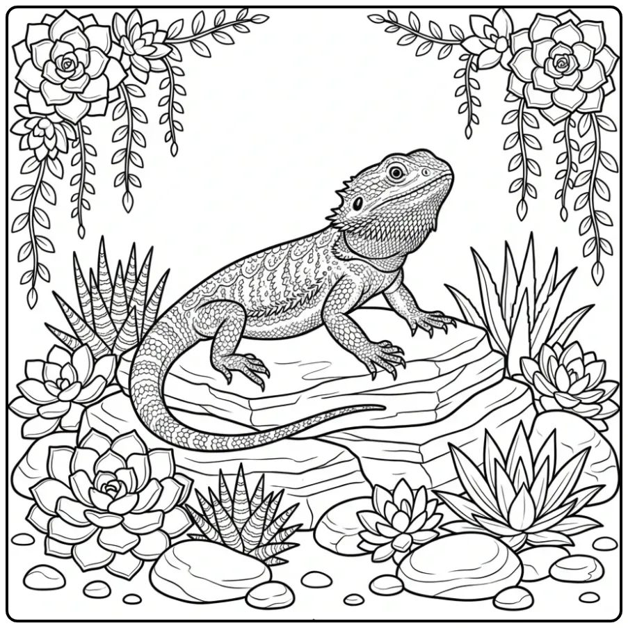 Realistische Baardagaam kleurplaat voor volwassenen met bladeren