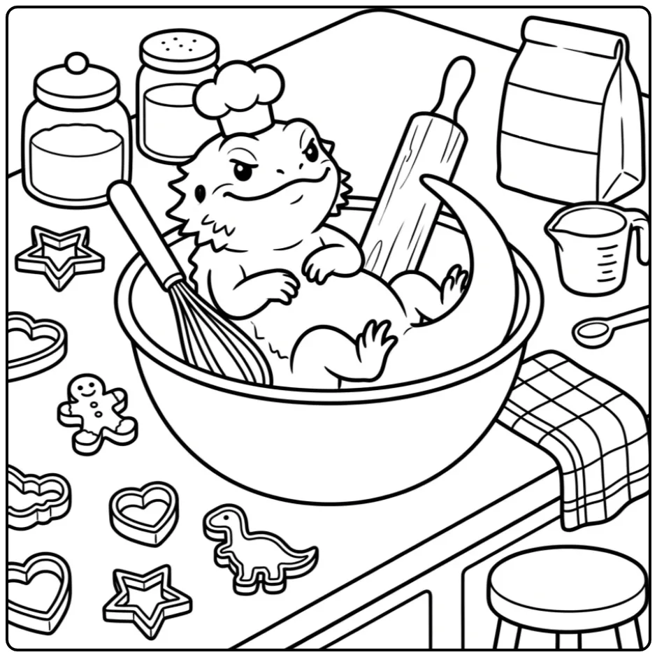 Grappige baardagaam kleurplaat met garde en deegroller.