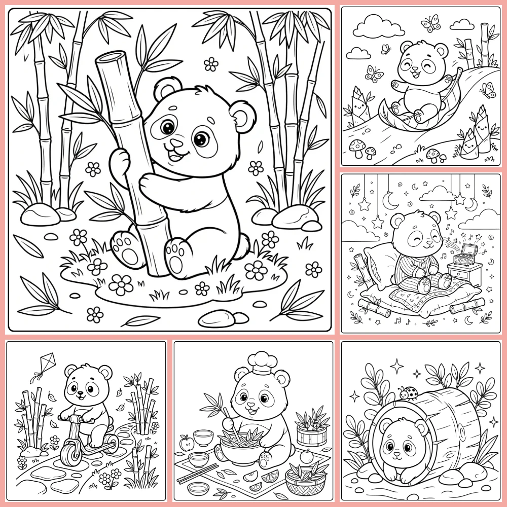 A collage of different coloring page designs.