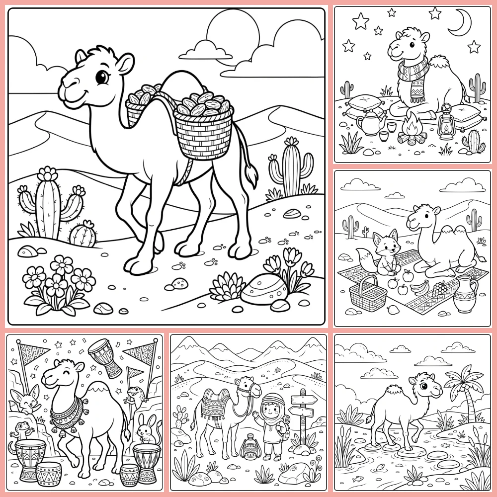 A collage of different coloring page designs.