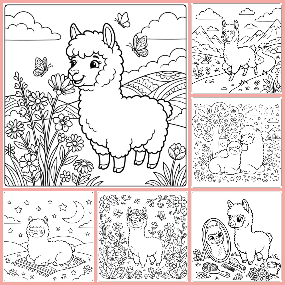 A collage of different coloring page designs.