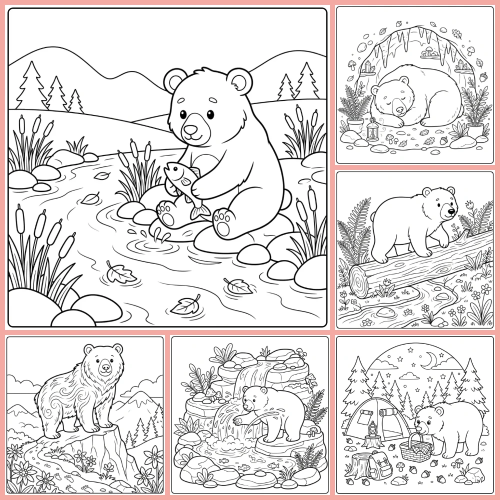 A collage of different coloring page designs.