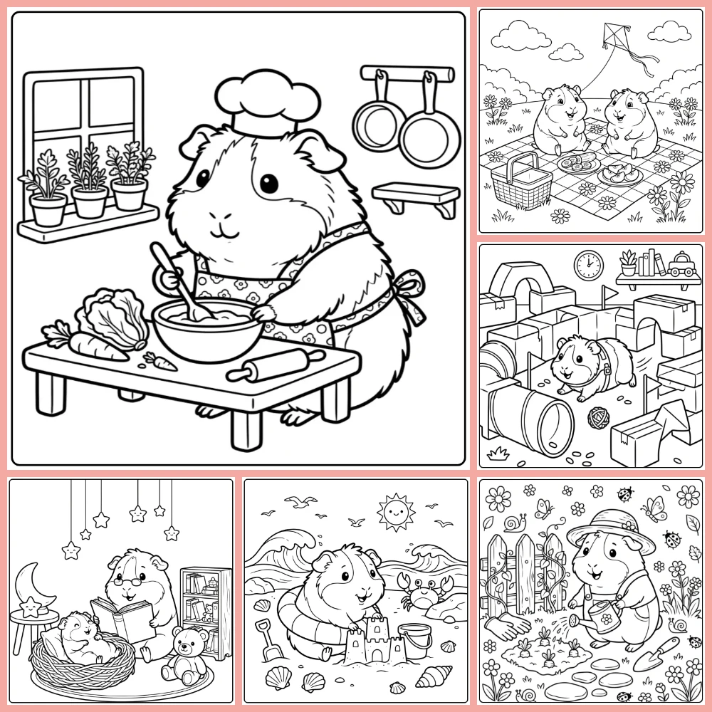 A collage of different coloring page designs.