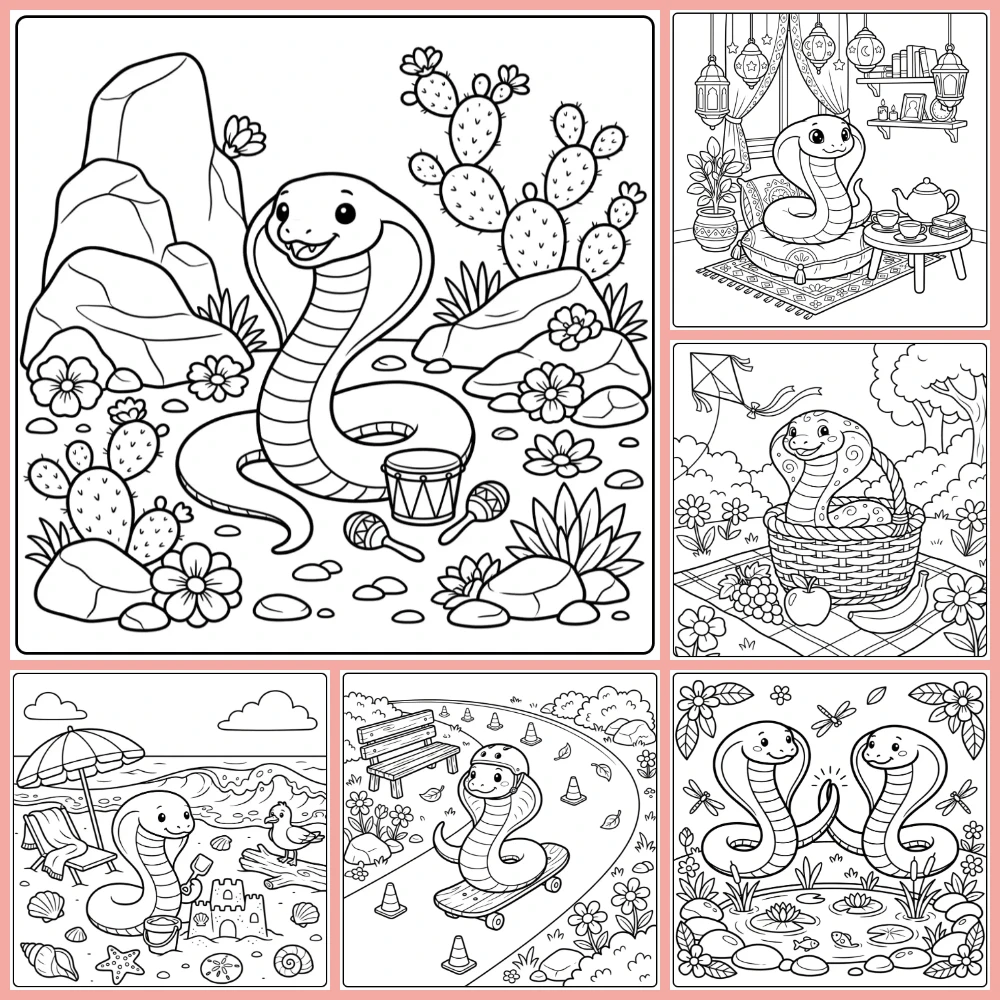 A collage of different coloring page designs.