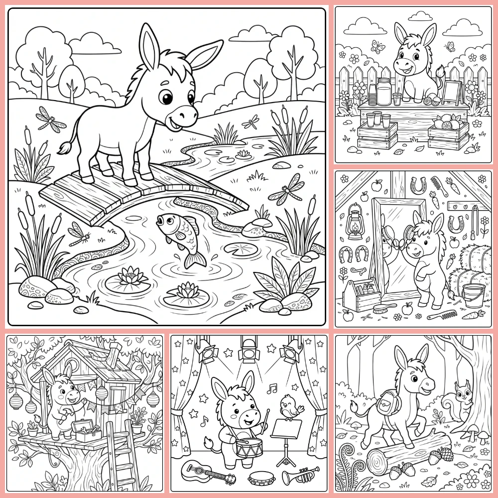 A collage of different coloring page designs.