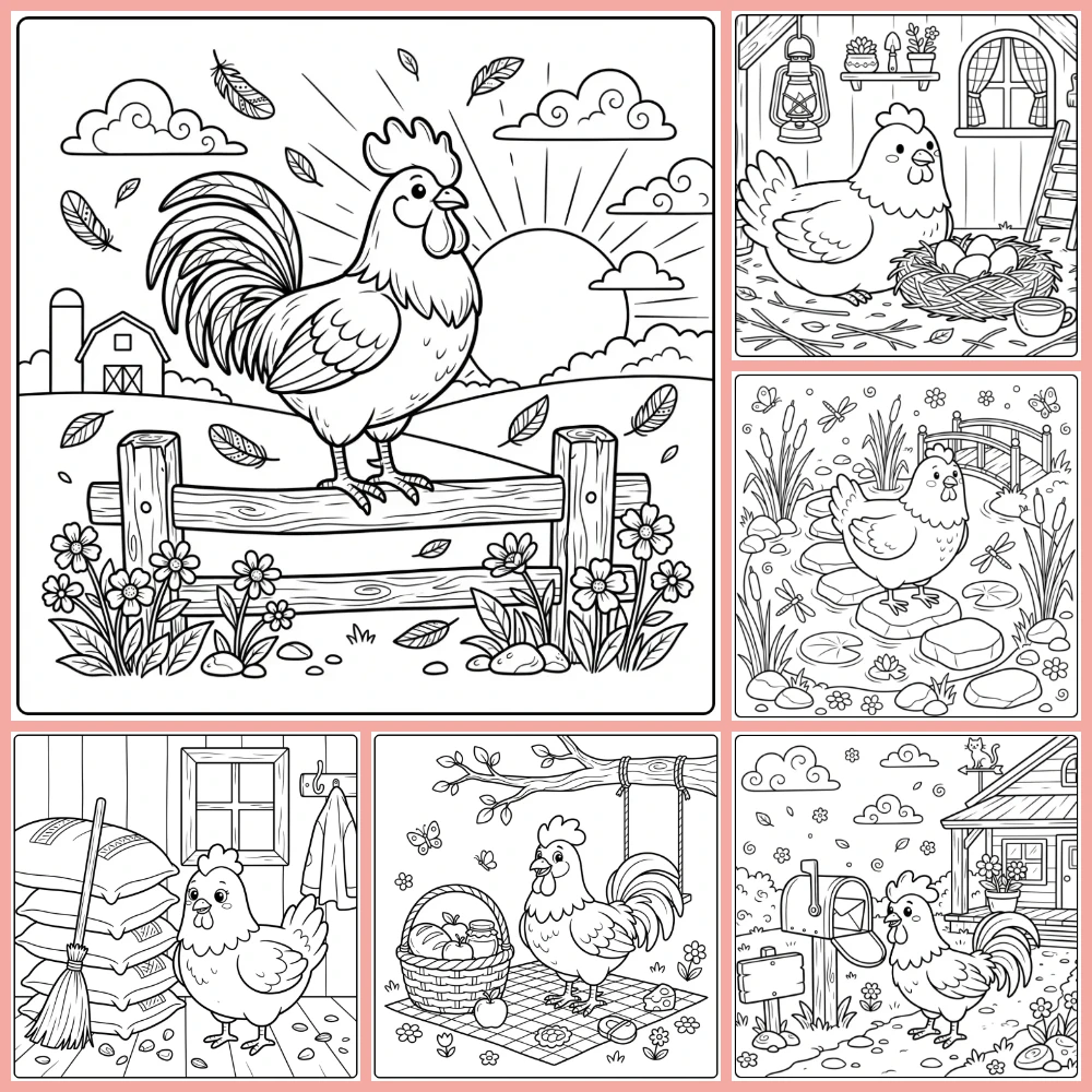 A collage of different coloring page designs.