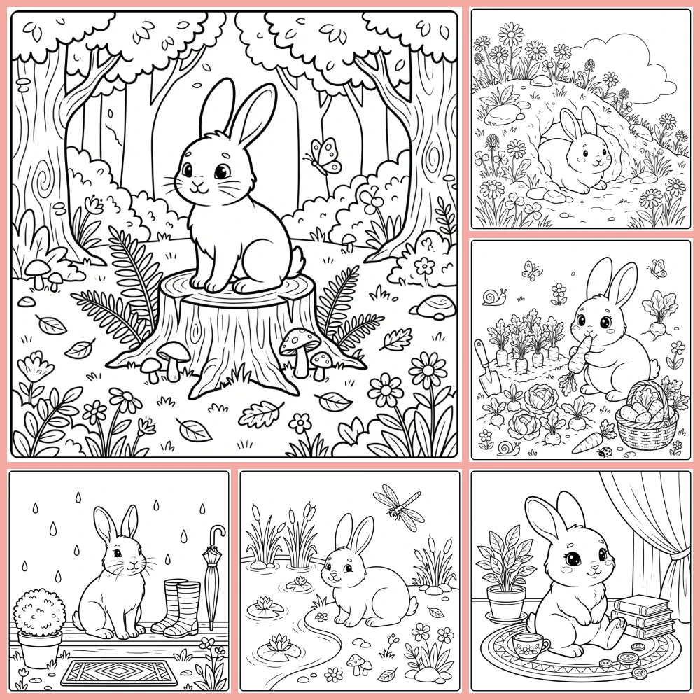 A collage of different coloring page designs.