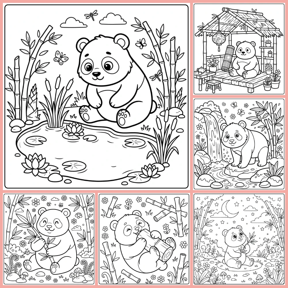 A collage of different coloring page designs.