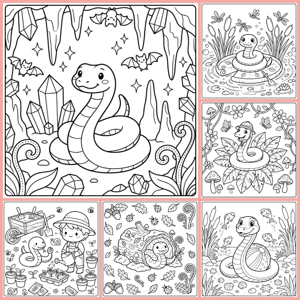 A collage of different coloring page designs.