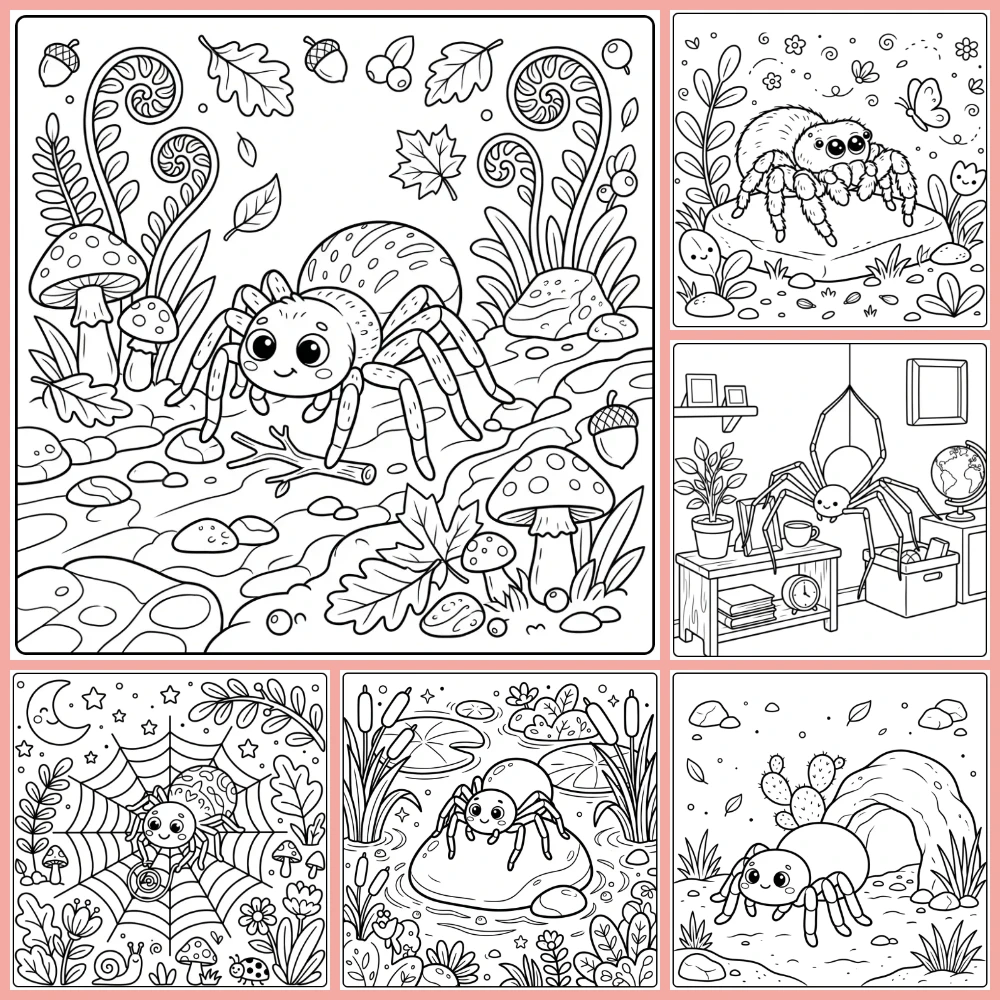 A collage of different coloring page designs.