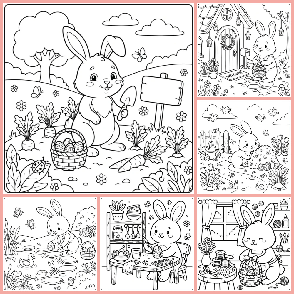 A collage of different coloring page designs.