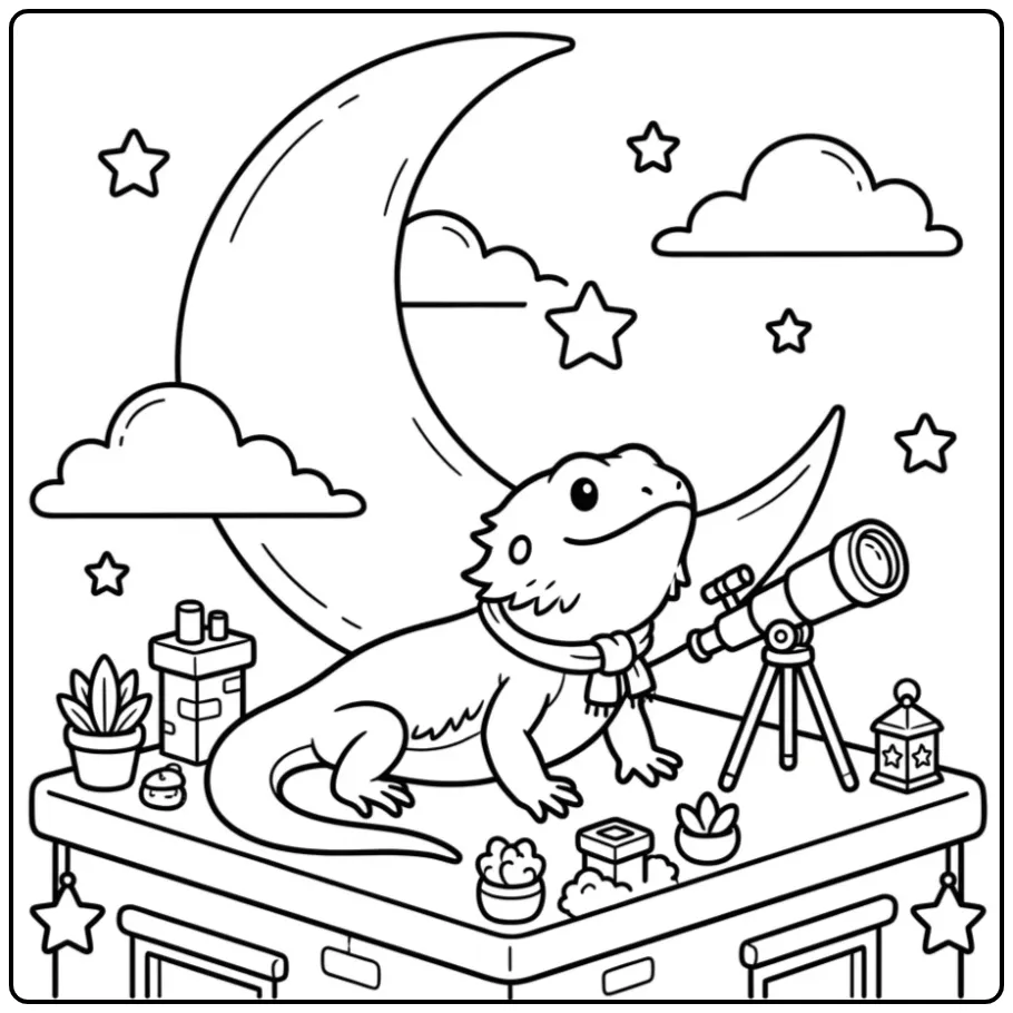 Leuke kleurplaat baardagaam op een dak met telescoop.