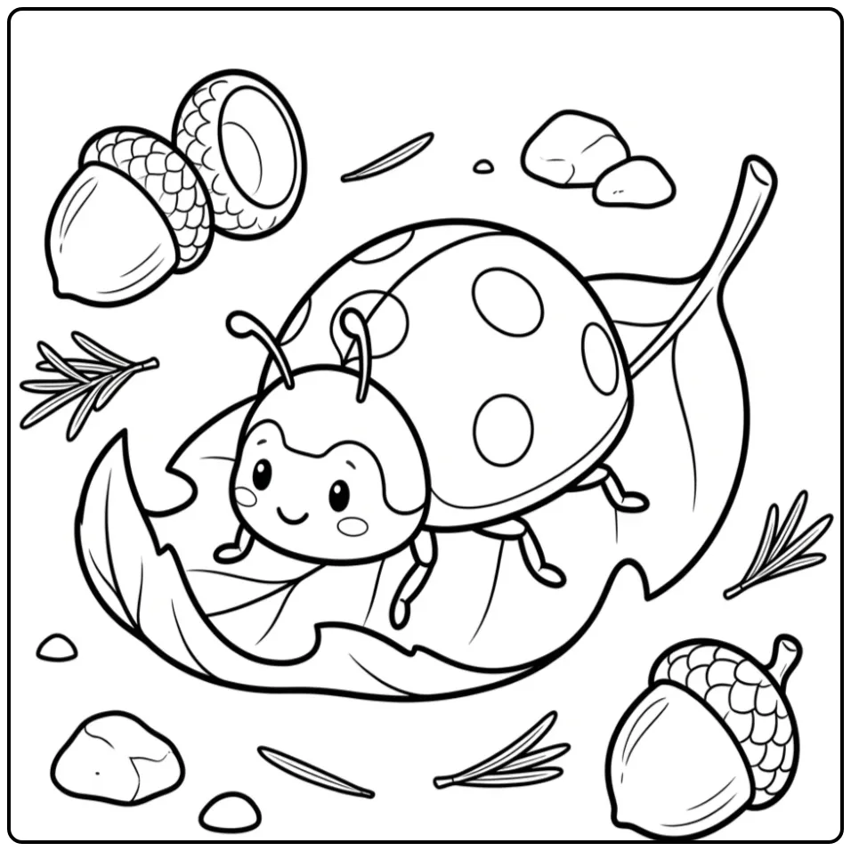 Een leuke kleurplaat lieveheersbeestje op een blad