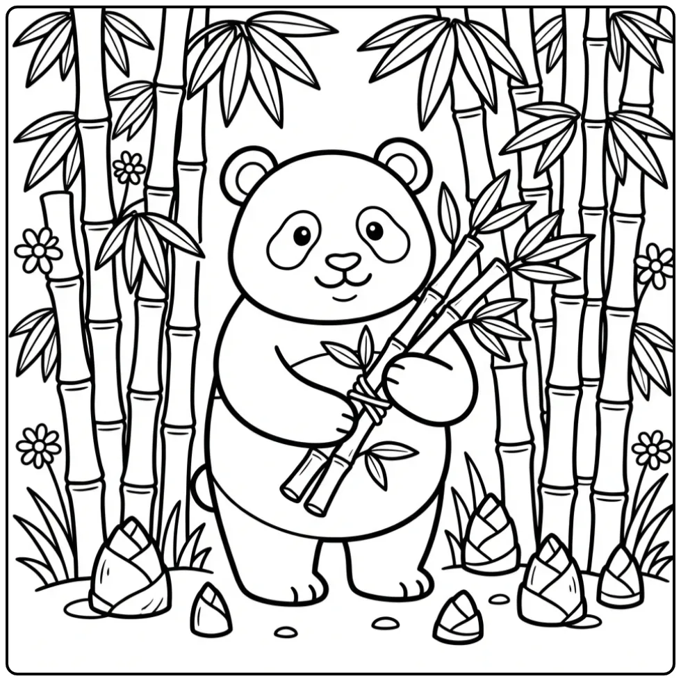 Gedetailleerde kleurplaat panda moeilijk met bamboe.