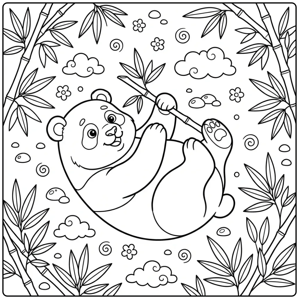 Schattige kleurplaat panda moeilijk liggend op zijn rug.