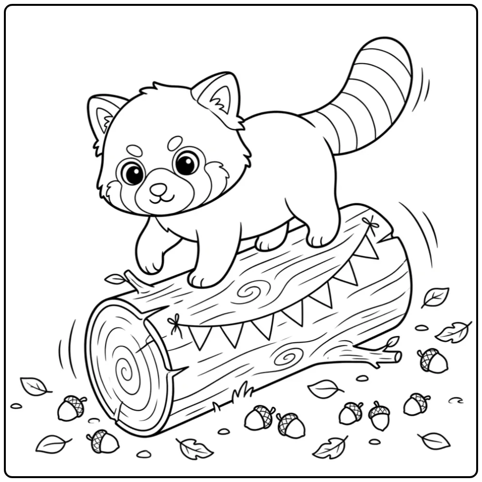 Een vrolijke kleurplaat rode panda schattig balancerend