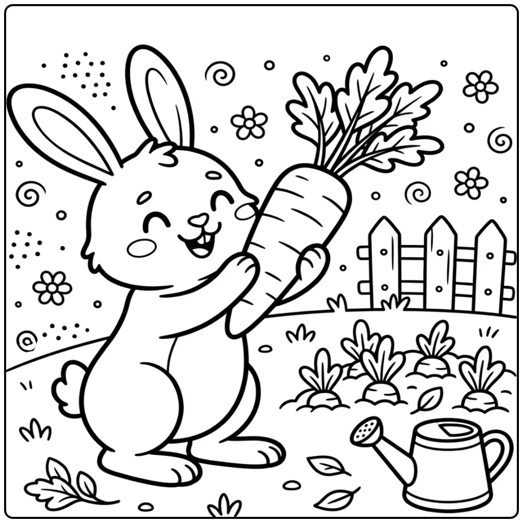 Schattig konijn kleurplaat makkelijk met een grote wortel
