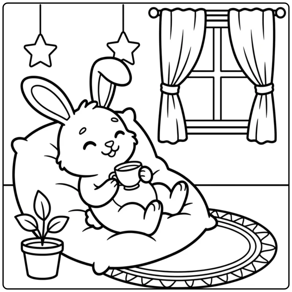 Een lief konijn kleurplaat makkelijk met sterren.