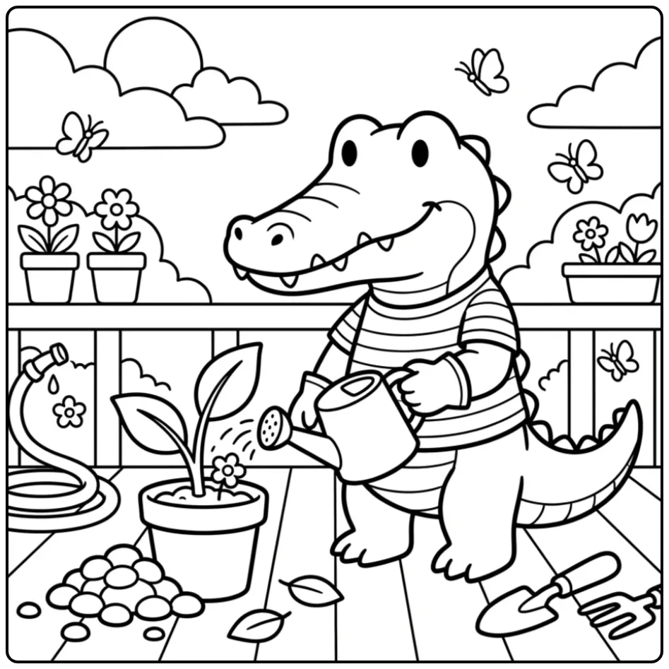 Vrolijke krokodil kleurplaat makkelijk voor kinderen
