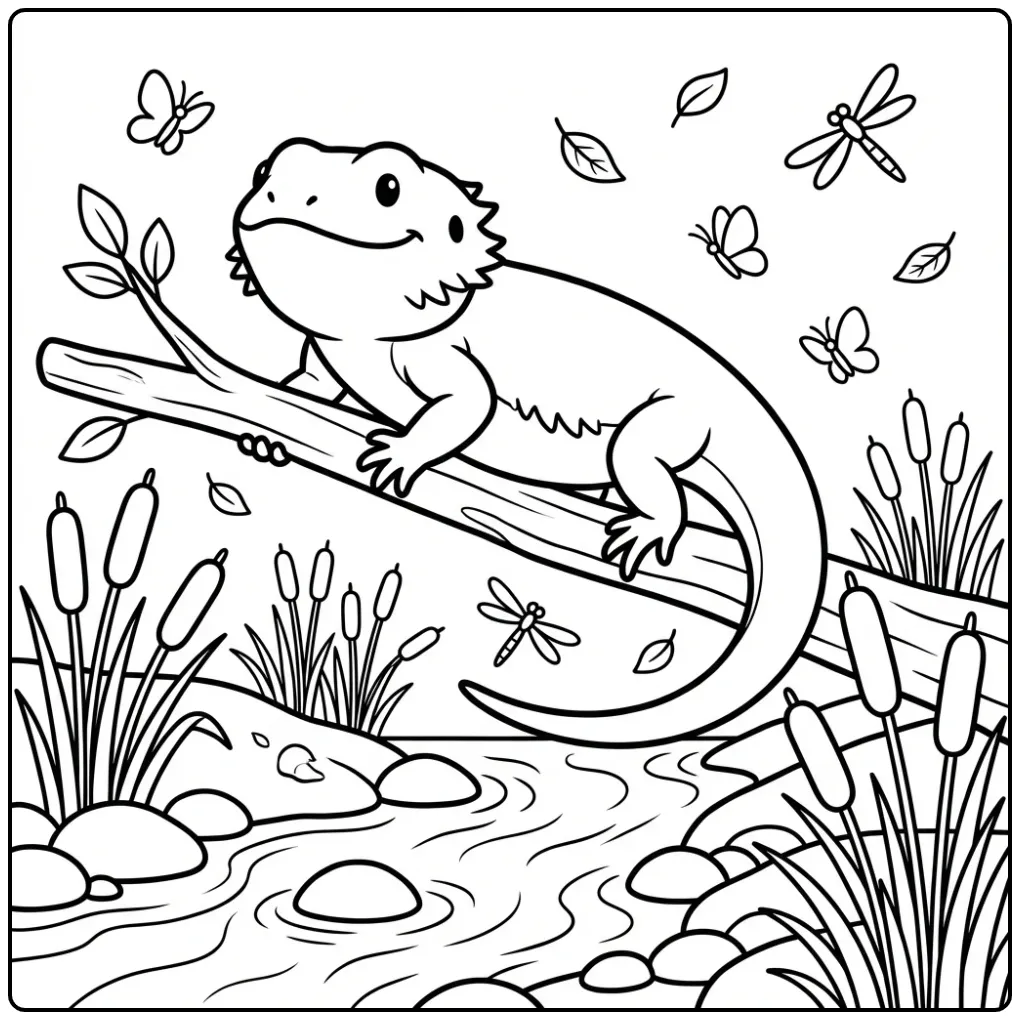 Schattige kleurplaat baardagaam balancerend op een tak.