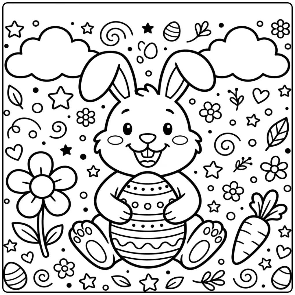 Eenvoudige kleurplaat paashaas peuters met een groot ei.