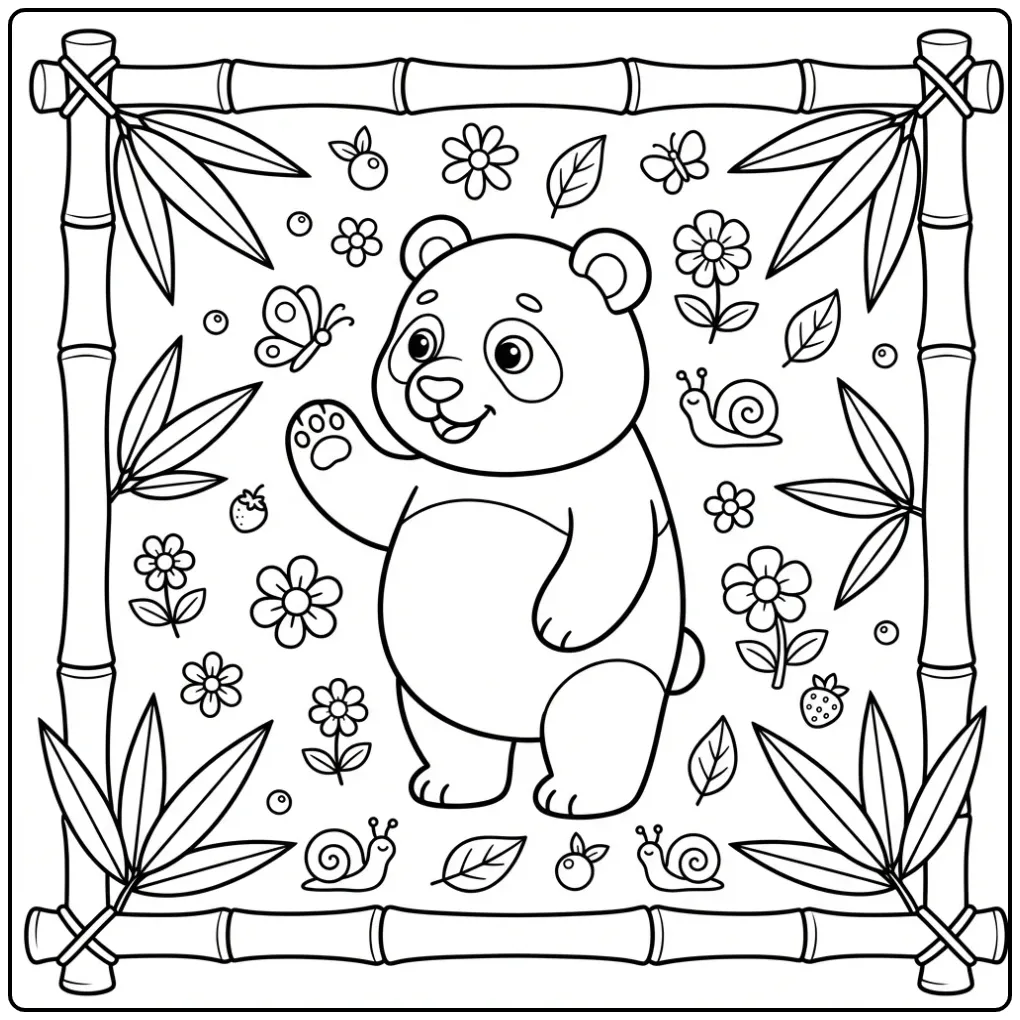 Een panda kleurplaat makkelijk met een zwaaiende beer.
