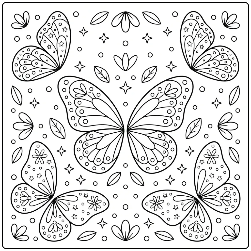 Een schattige vlinder vleugels kleurplaat met patronen.