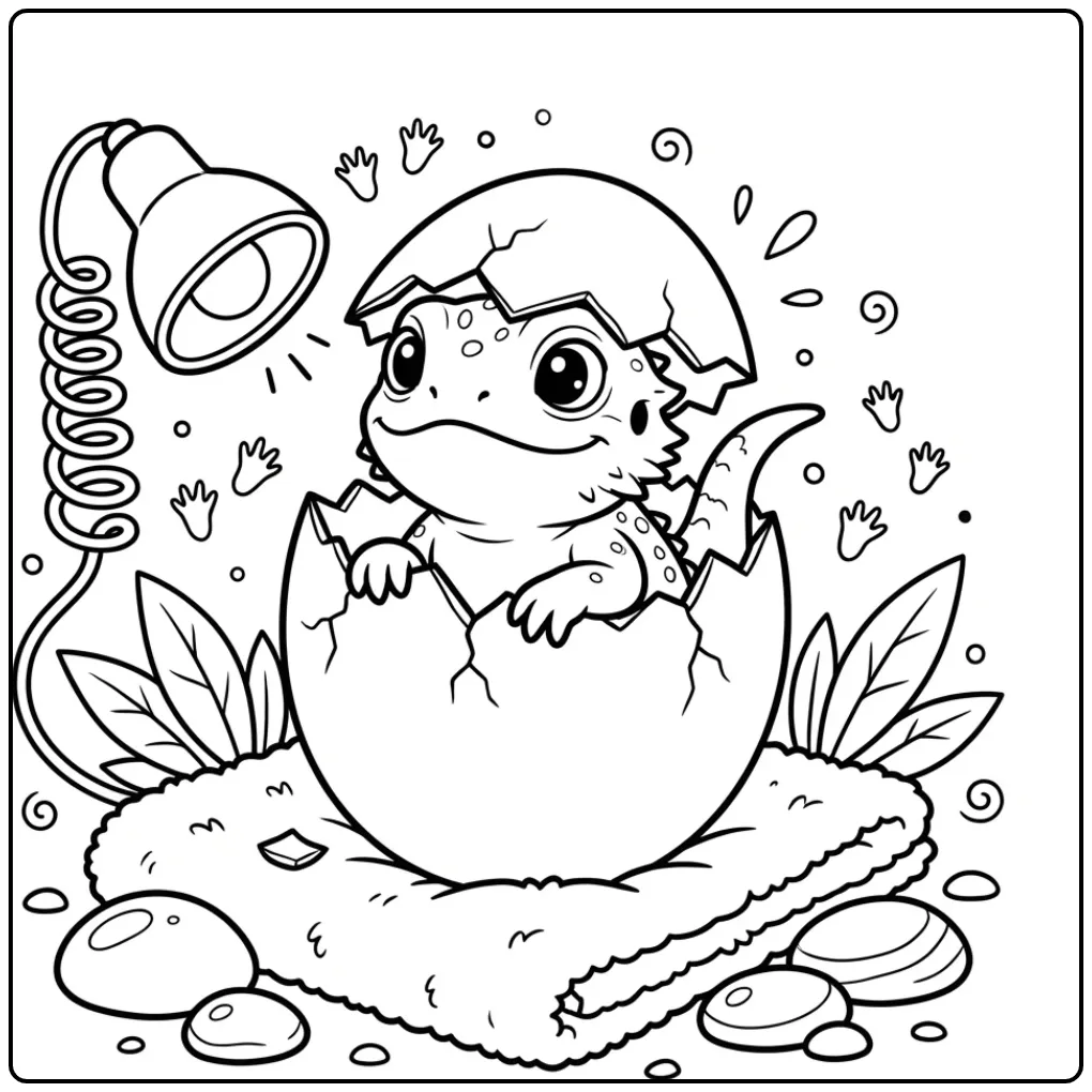 Schattige Baby baardagaam kleurplaat in een gebroken ei.