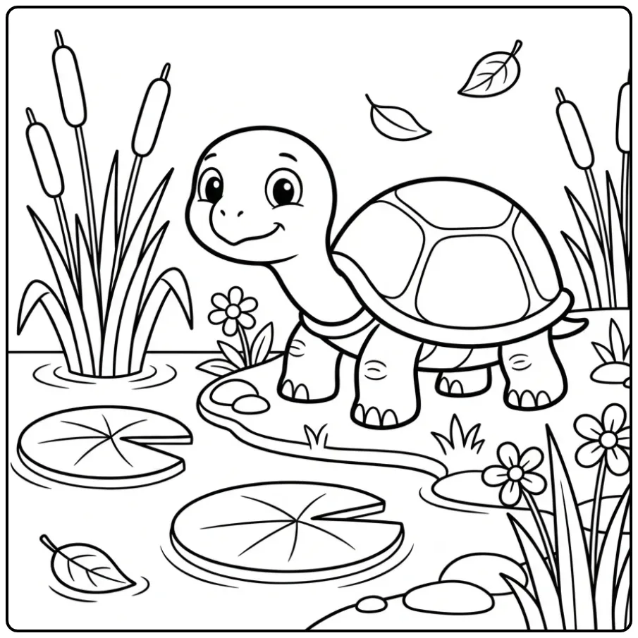 Leuke kleurplaat schildpad makkelijk in de vijver