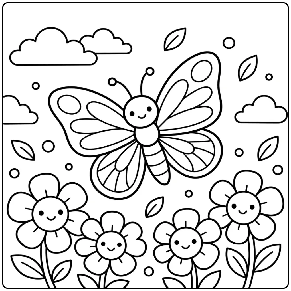 Mooie vlinder kleurplaat volwassenen makkelijk met bloemen.