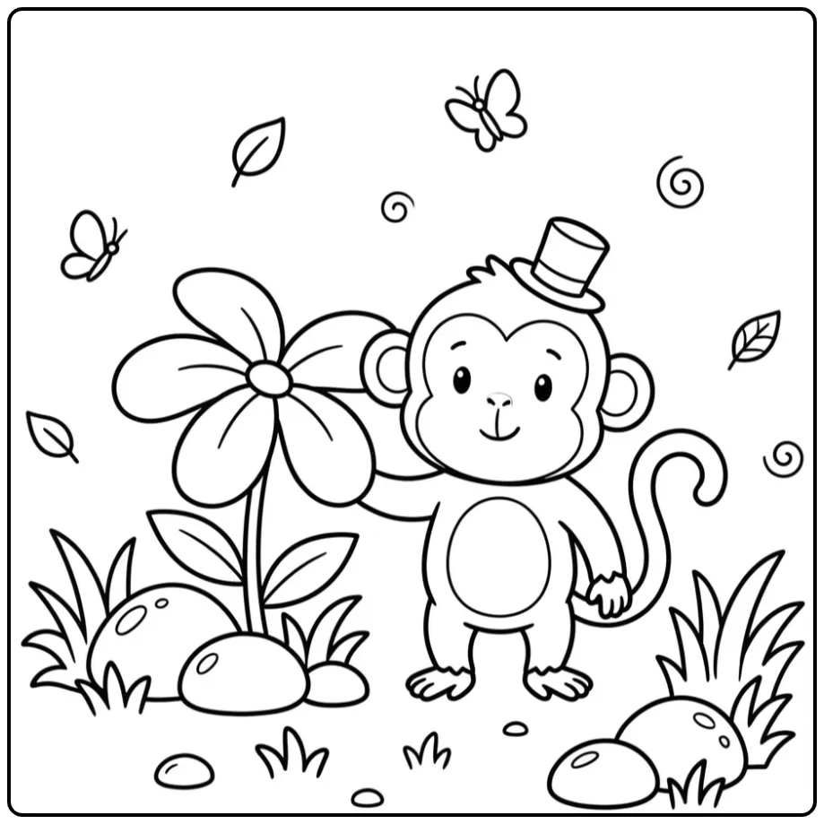 Leuke aap kleurplaat makkelijk in de jungle.