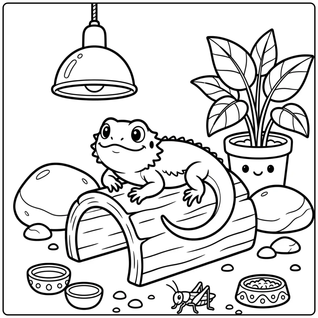 Eenvoudige Baardagaam kleurplaat voor peuters met rotsen.