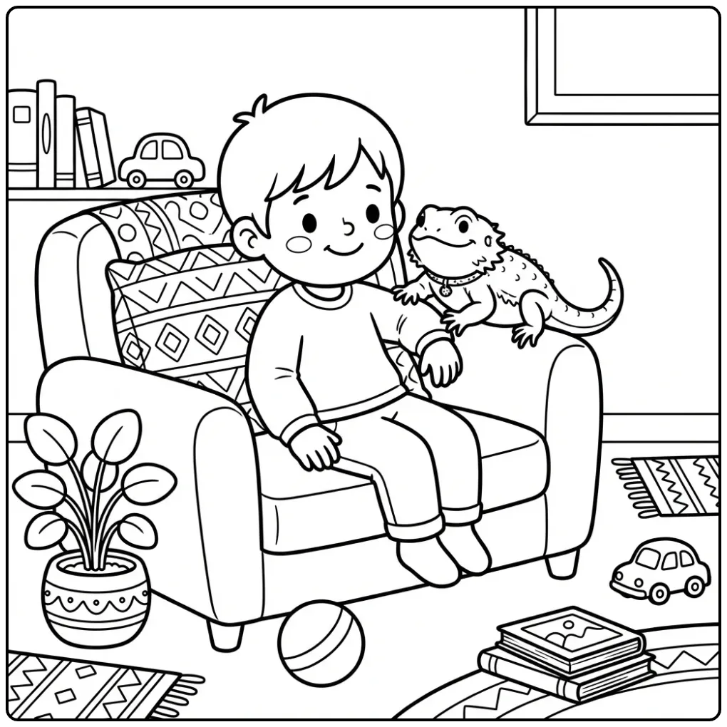 Een leuke kleurplaat baardagaam op de schouder van een kind.