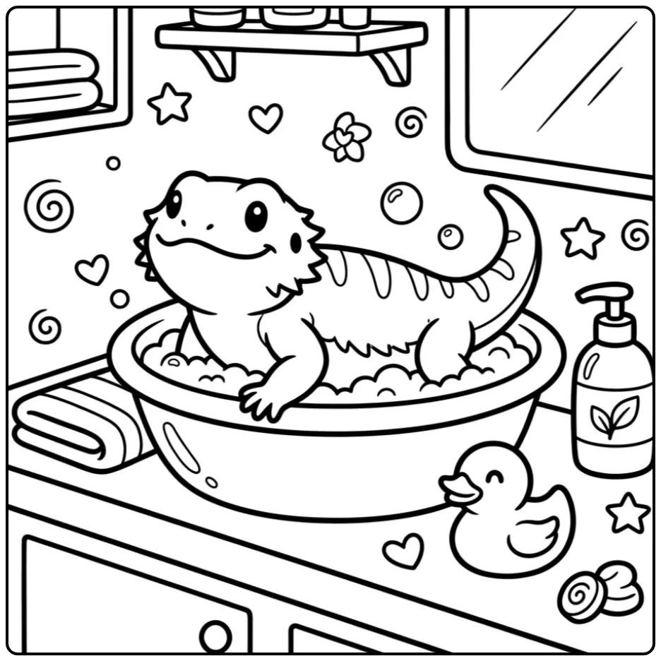 Leuke kleurplaat baardagaam in bad met een badeendje.