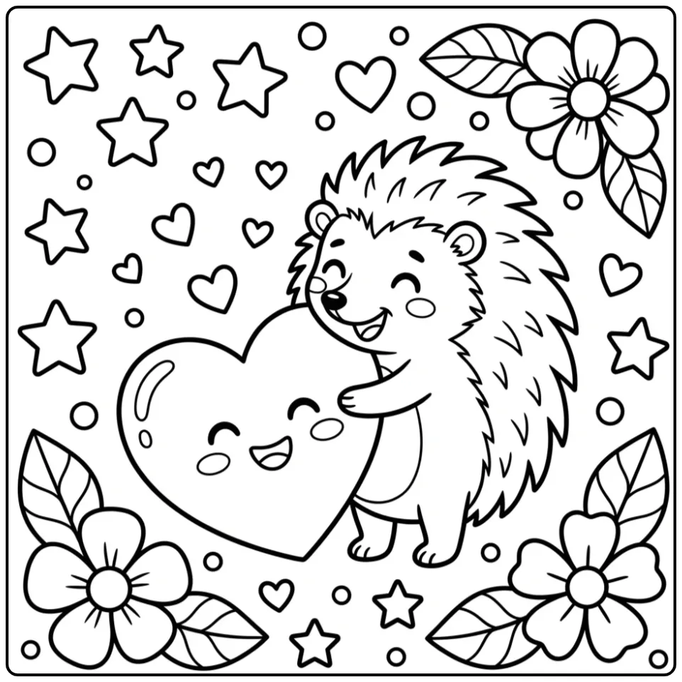 Lieve egel knuffelt hart kleurplaat egel peuters