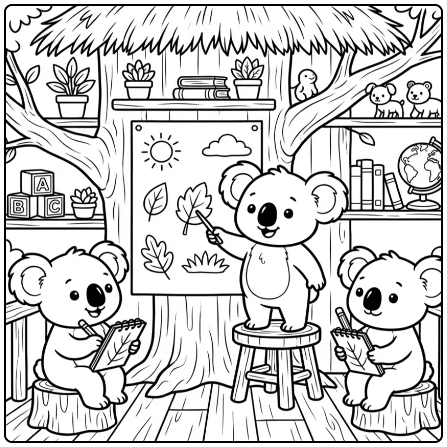 Kleurplaat koala beertjes leren over de natuur.