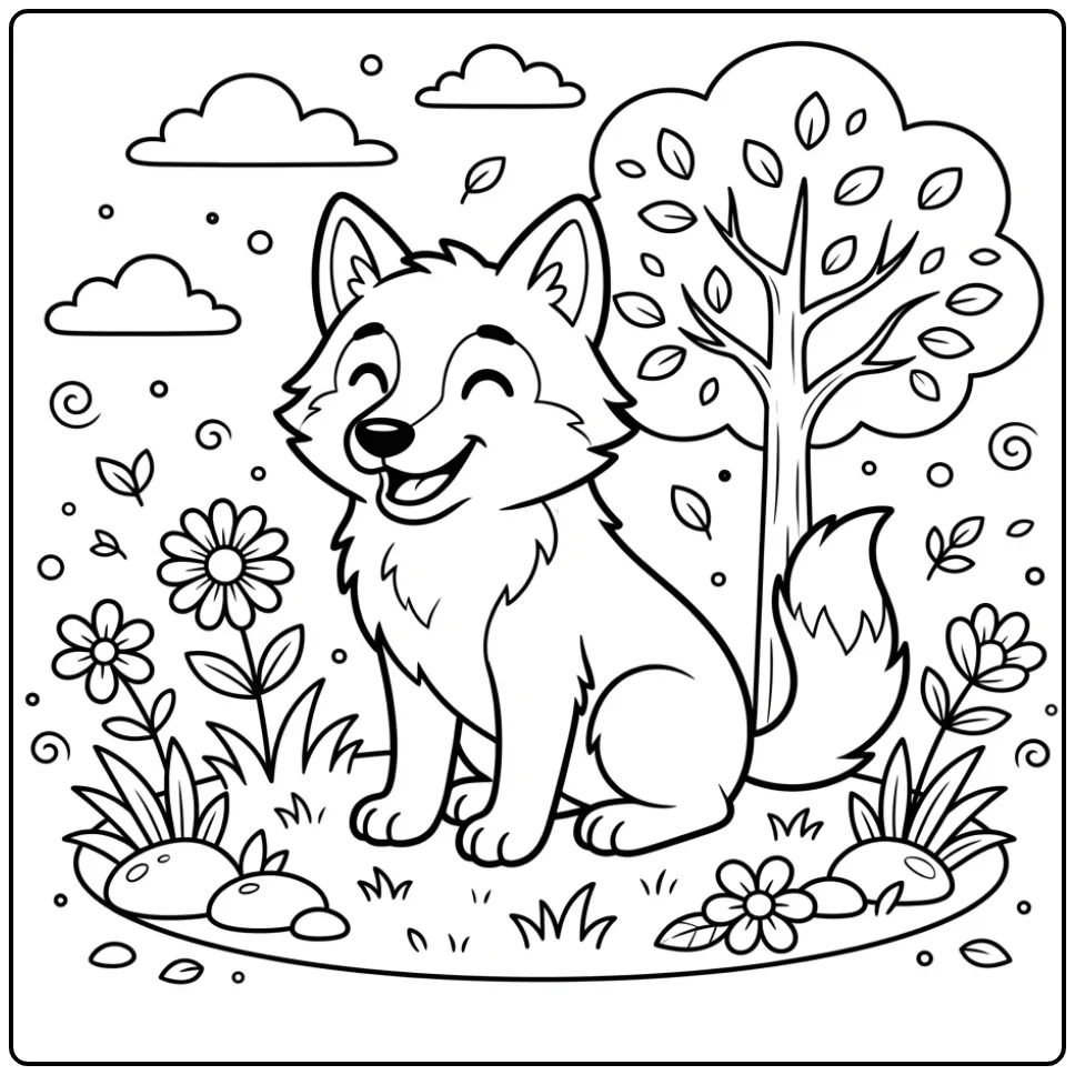 Zittende wolf op gras als kleurplaat wolf makkelijk.