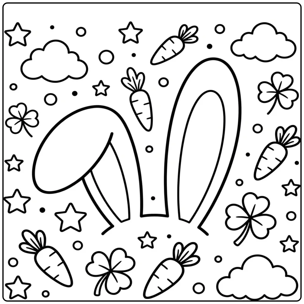 Luisterend konijn op een leuke konijnenoren kleurplaat.