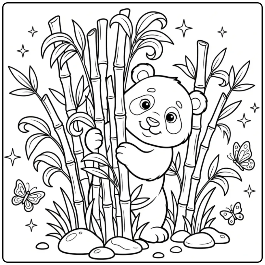 Schattige panda kleurplaat van panda die kiekeboe speelt.