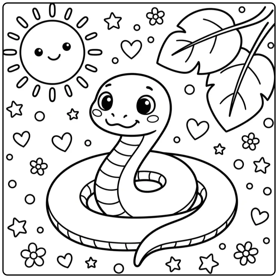 Lieve slang kleurplaat makkelijk met een zonnetje