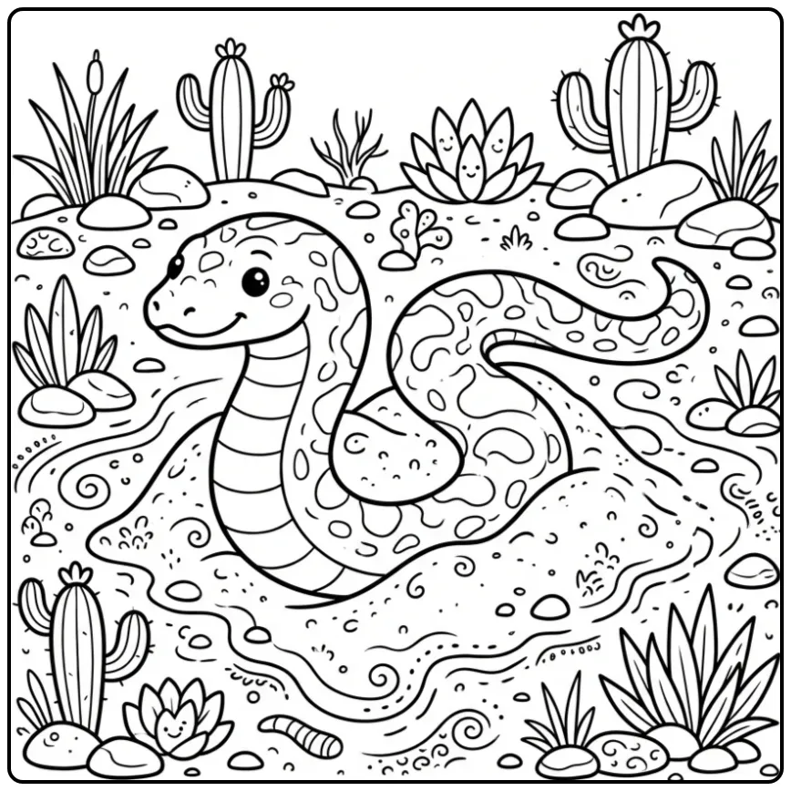 Leuke gravende zandboa kleurplaat slang in de woestijn.