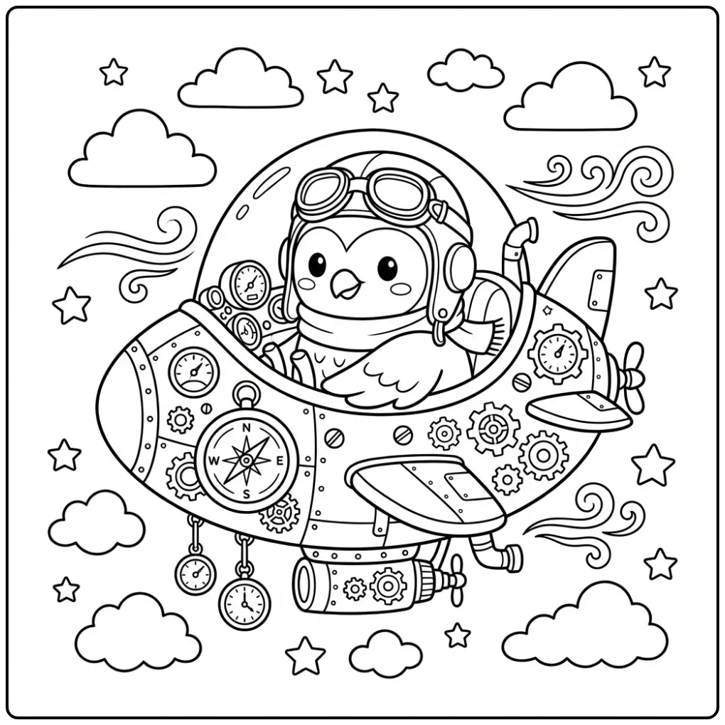 Gedetailleerde steampunk kleurplaat uil moeilijk met tandwielen.