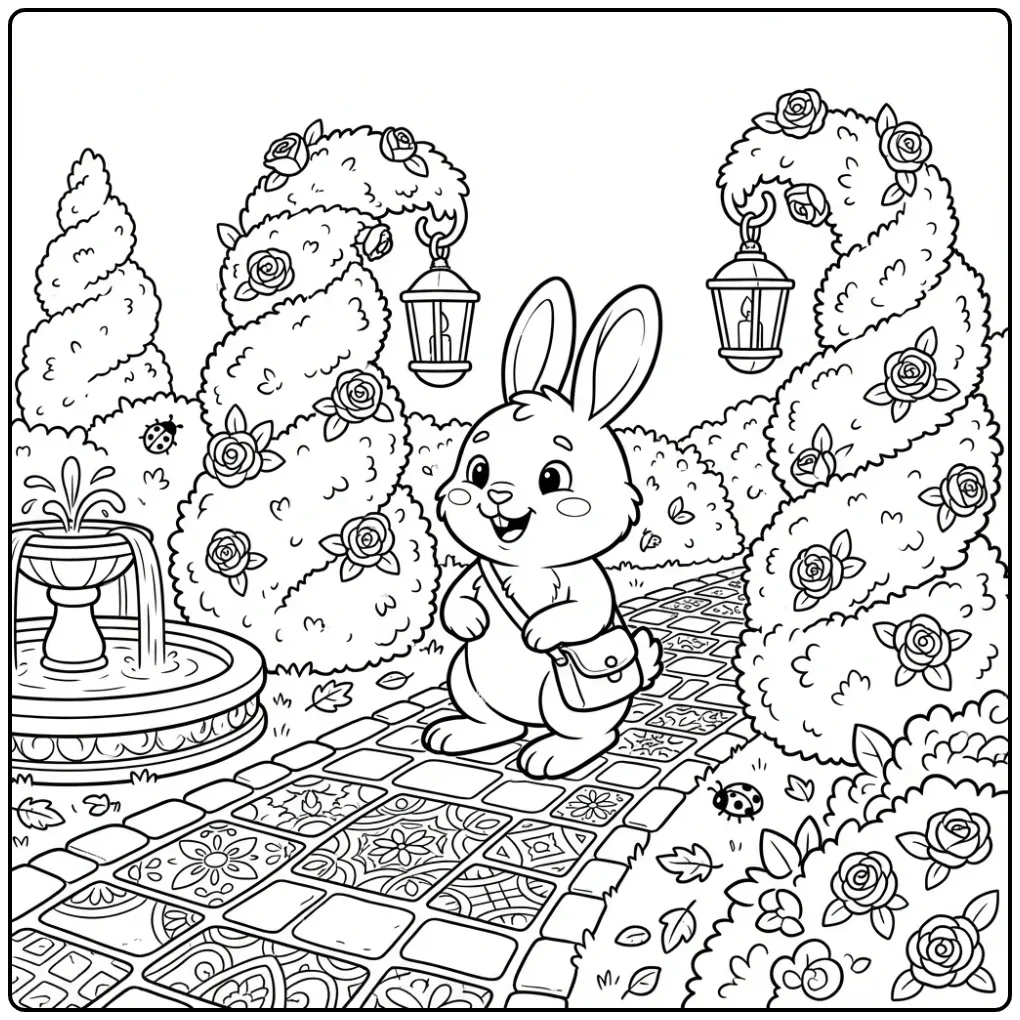 Gedetailleerde kleurplaat konijn moeilijk in een doolhof.