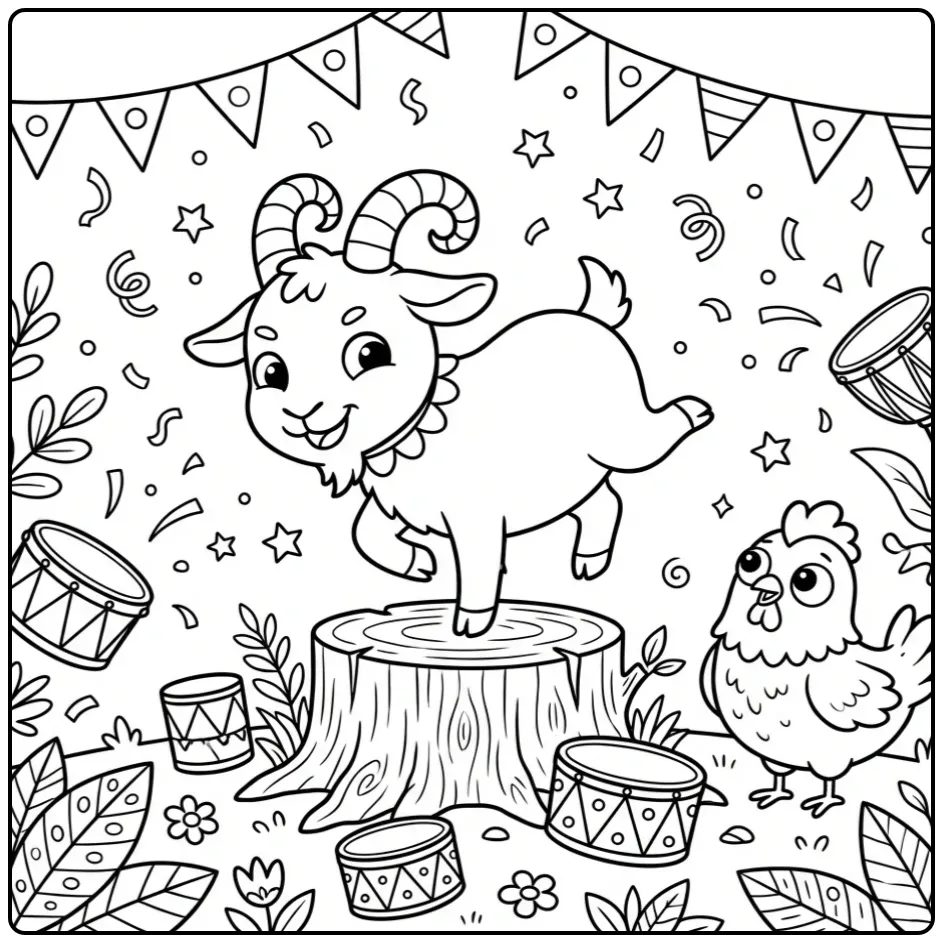 Schattige kleurplaat geit die balanceert als artiest.