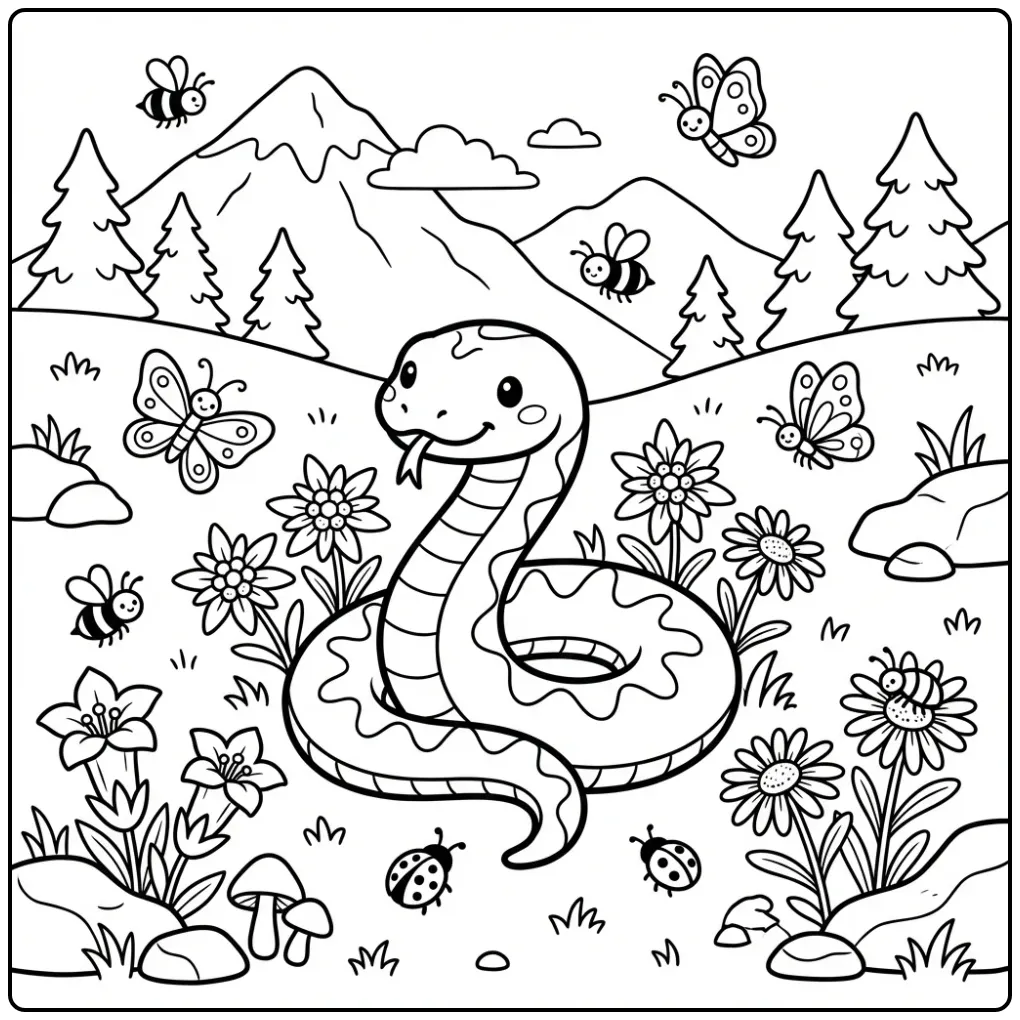 Schattige adder in de bergen als kleurplaat slang.