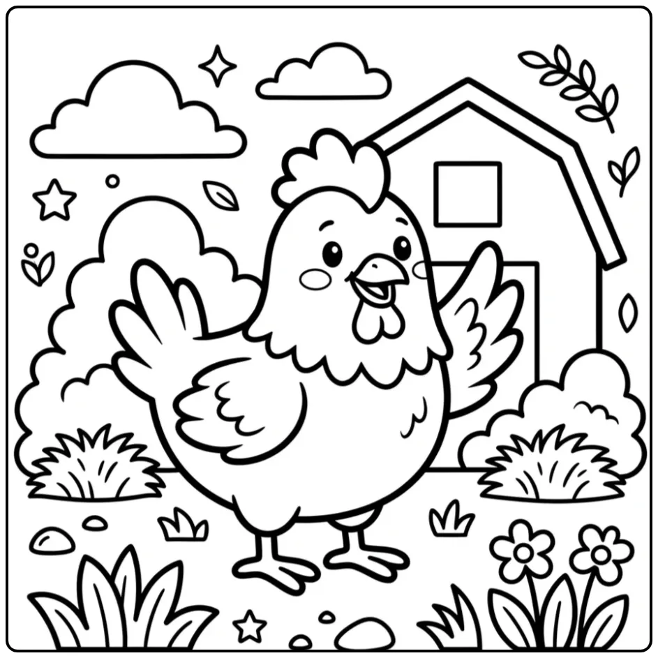 Schattige kuiken kleurplaat peuters met zwaaiende vleugel.