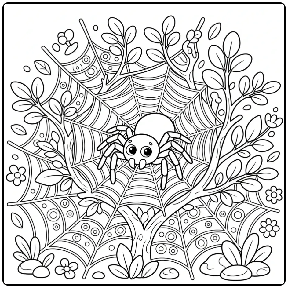 Schattige trechterspin in web spin kleurplaat.
